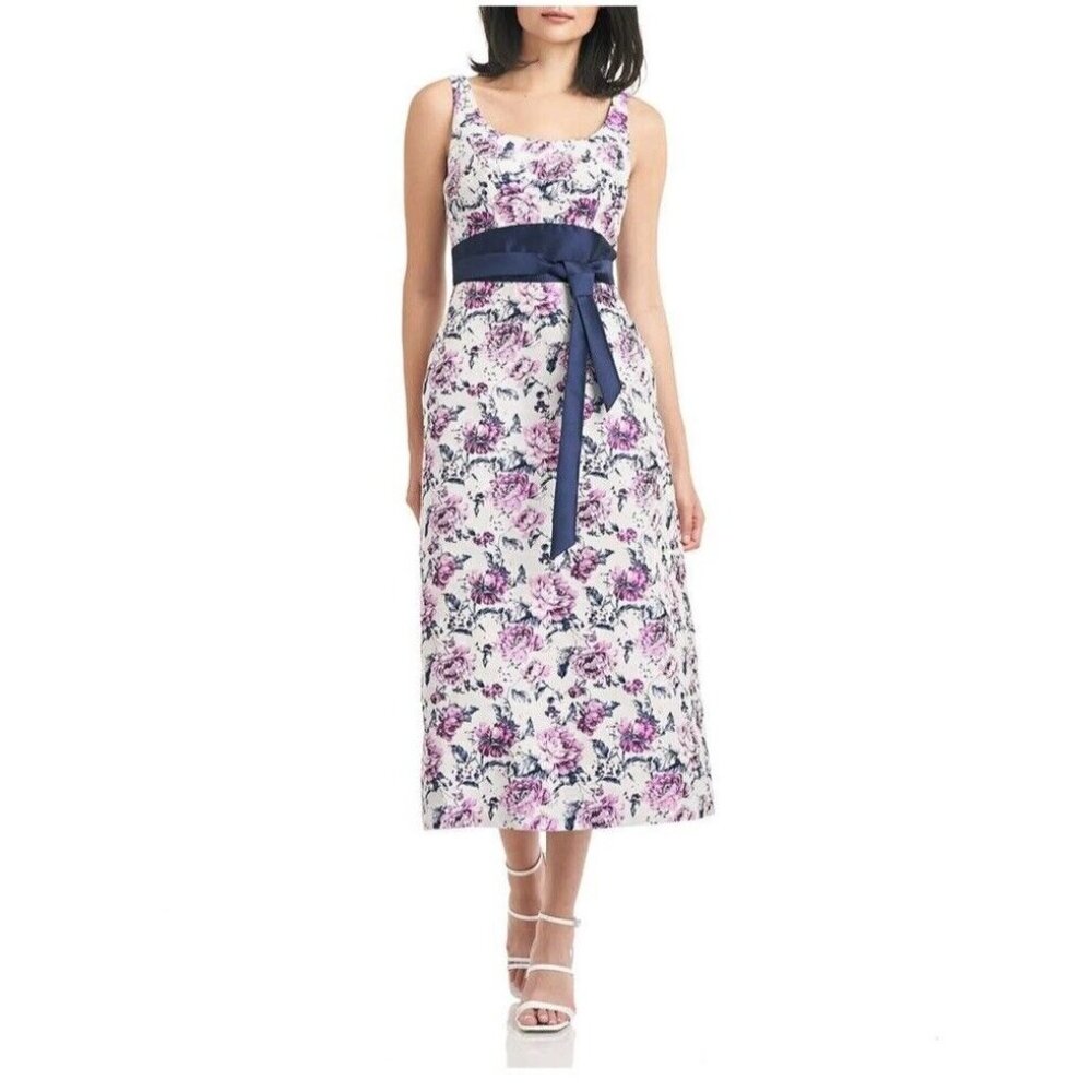 Kay Unger Womens 10 Jacquard Cottagecore Floral Dress Empire Waist Garden Formal